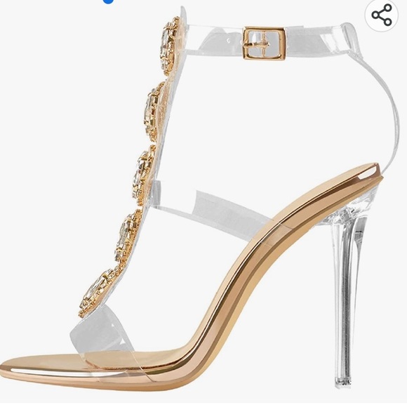 Stilettos Clear Ankle Strap Heels Crystal Embellished Women’s Size 9 - Picture 3 of 16